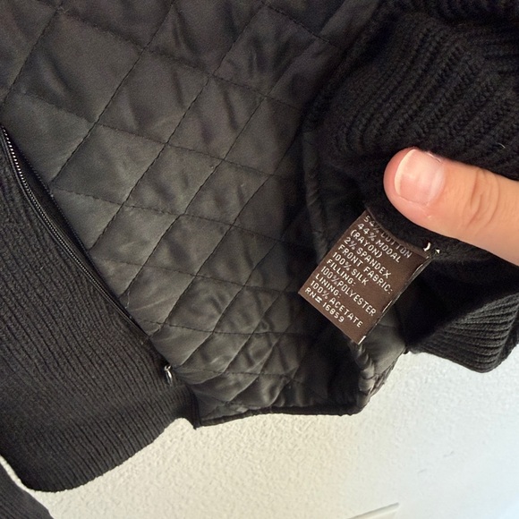 J. McLaughlin Quilted Silk Zip Front Jacket Mock Neck Knit Cotton Black M - Picture 3 of 4